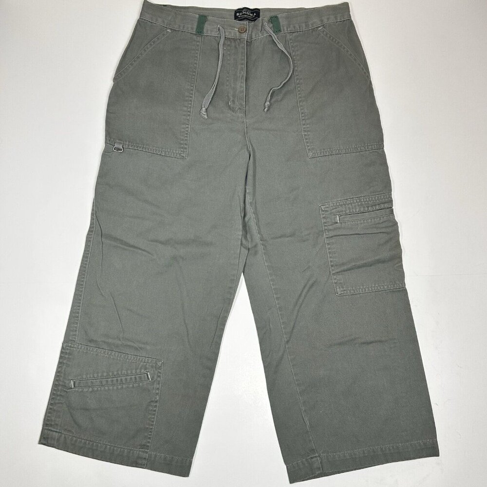 SONOMA Jeans Company Women's Cargo Capri Pants Olive Green Drawstring Size 12